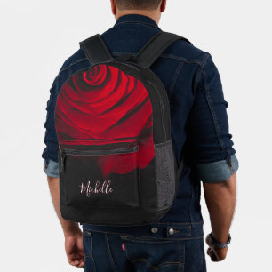 Aangepast monogram rode roze foto zwart bedrukte rugzak