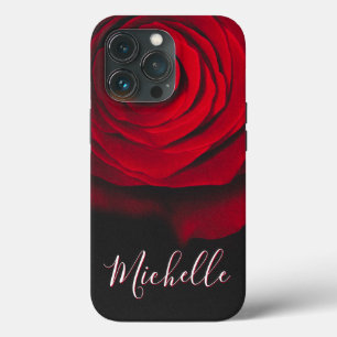 Aangepast monogram rode roze foto zwart Case-Mate iPhone case