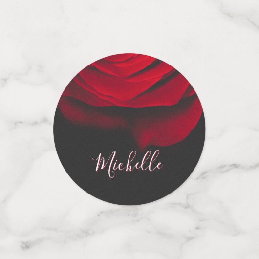 Aangepast monogram rode roze  foto zwart confetti (Kleine voorkant)