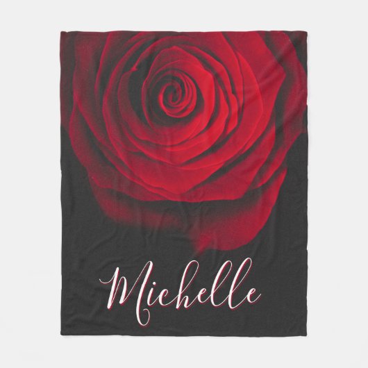 Aangepast monogram rode roze  foto zwart fleece deken (Voorkant)