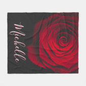 Aangepast monogram rode roze  foto zwart fleece deken (Voorkant (Horizontaal))
