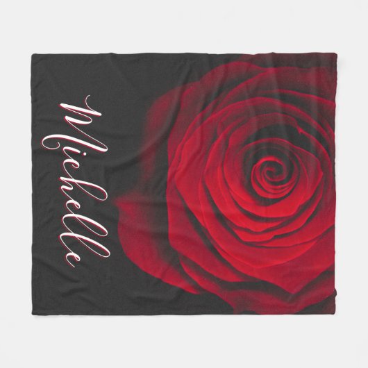 Aangepast monogram rode roze  foto zwart fleece deken (Voorkant (Horizontaal))