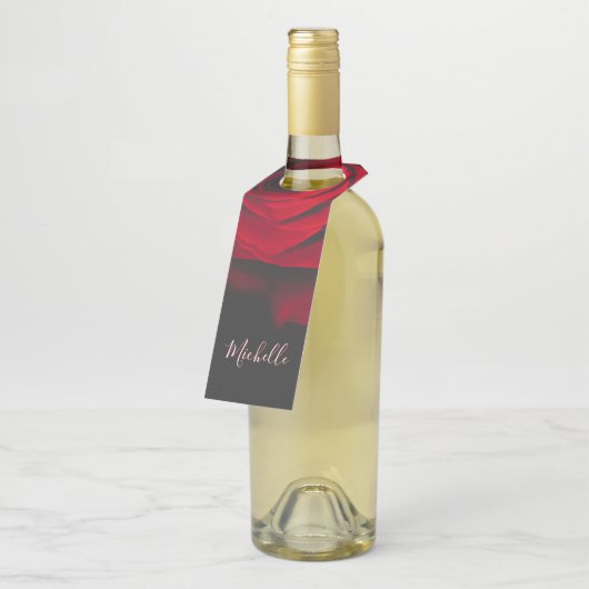 Aangepast monogram rode roze foto zwart flessenhanger (Schuin)