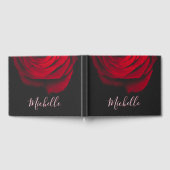 Aangepast monogram rode roze  foto zwart gastenboek (Volledig)