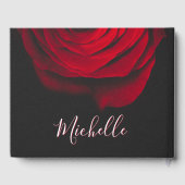 Aangepast monogram rode roze  foto zwart gastenboek (Achterkant)