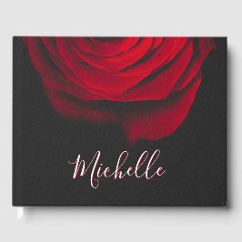 Aangepast monogram rode roze  foto zwart gastenboek