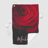 Aangepast monogram rode roze foto zwart golfhanddoek (Insitu)