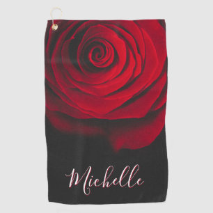 Aangepast monogram rode roze foto zwart golfhanddoek
