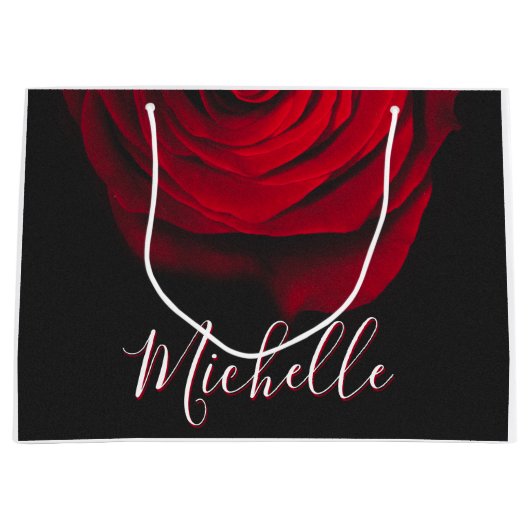 Aangepast monogram rode roze  foto zwart groot cadeauzakje (Voorkant)