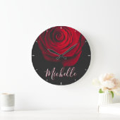 Aangepast monogram rode roze foto zwart grote klok (Huis)