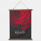 Aangepast monogram rode roze foto zwart hangend wandkleed (Voorkant)