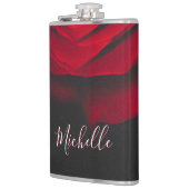 Aangepast monogram rode roze foto zwart heupfles (Links)