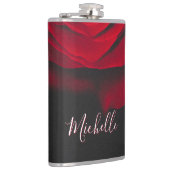 Aangepast monogram rode roze foto zwart heupfles (Rechts)