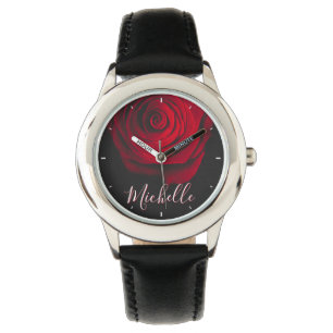 Aangepast monogram rode roze  foto zwart horloge