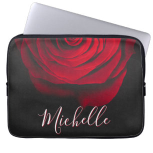 Aangepast monogram rode roze  foto zwart laptop sleeve
