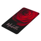 Aangepast monogram rode roze  foto zwart magneet (Linkerzijde)