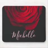 Aangepast monogram rode roze  foto zwart muismat (Voorkant)