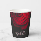 Aangepast monogram rode roze  foto zwart papieren bekers (Achterkant)
