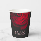 Aangepast monogram rode roze  foto zwart papieren bekers (Voorkant)