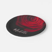 Aangepast monogram rode roze foto zwart papieren bordje (Gekanteld)