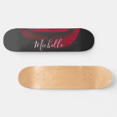 Aangepast monogram rode roze foto zwart persoonlijk skateboard (Horizontaal)