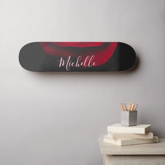 Aangepast monogram rode roze  foto zwart persoonlijk skateboard (Muurkunst (Horizontaal))