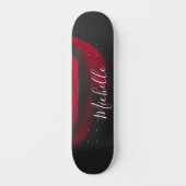 Aangepast monogram rode roze  foto zwart persoonlijk skateboard (Voorkant)
