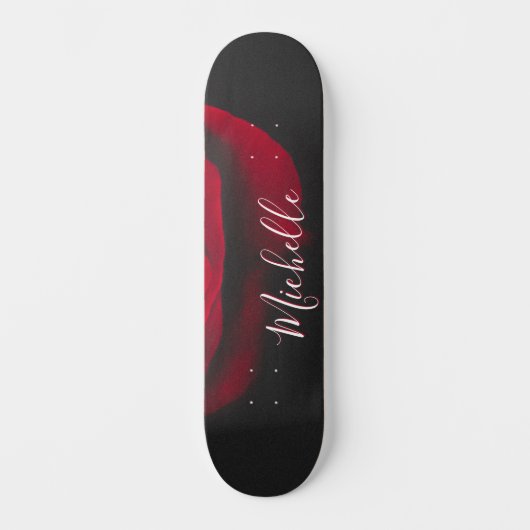 Aangepast monogram rode roze foto zwart persoonlijk skateboard (Voorkant)
