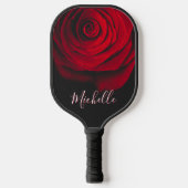 Aangepast monogram rode roze  foto zwart pickleball paddle (Voorkant)