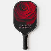 Aangepast monogram rode roze foto zwart pickleball paddle (Achterkant)
