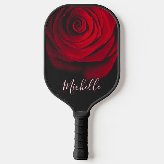 Aangepast monogram rode roze  foto zwart pickleball paddle (Achterkant)