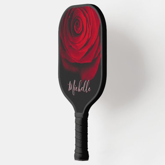 Aangepast monogram rode roze  foto zwart pickleball paddle (Links)