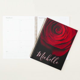 Aangepast monogram rode roze  foto zwart planner