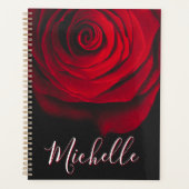 Aangepast monogram rode roze  foto zwart planner (Voorkant)