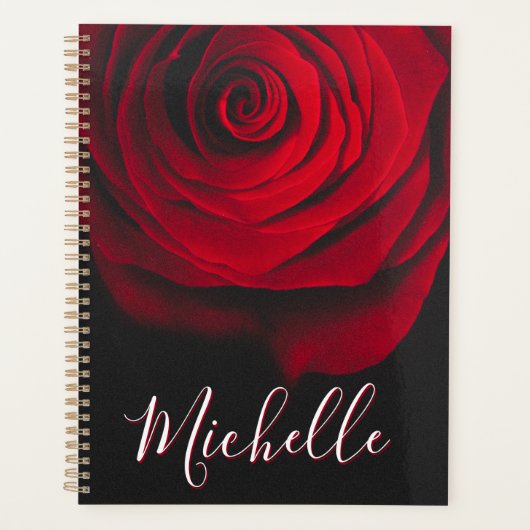 Aangepast monogram rode roze  foto zwart planner (Voorkant)