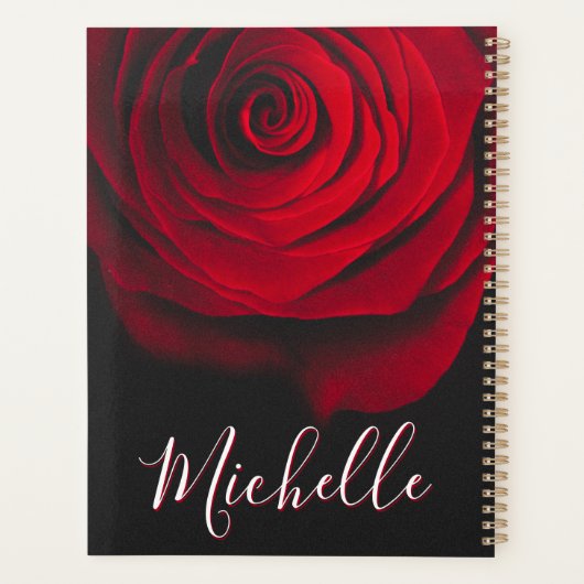 Aangepast monogram rode roze  foto zwart planner (Achterkant)