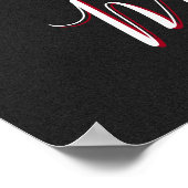 Aangepast monogram rode roze  foto zwart poster (Hoek)