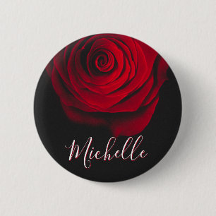 Aangepast monogram rode roze  foto zwart ronde button 5,7 cm