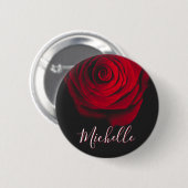 Aangepast monogram rode roze foto zwart ronde button 5,7 cm (Voorkant /achterkant)