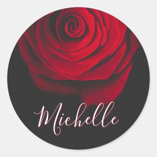 Aangepast monogram rode roze  foto zwart ronde sticker (Voorkant)