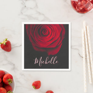 Aangepast monogram rode roze foto zwart servet