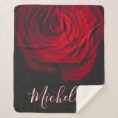 Aangepast monogram rode roze foto zwart sherpa deken (Voorkant)