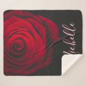 Aangepast monogram rode roze  foto zwart sherpa deken (Voorkant (horizontaal))