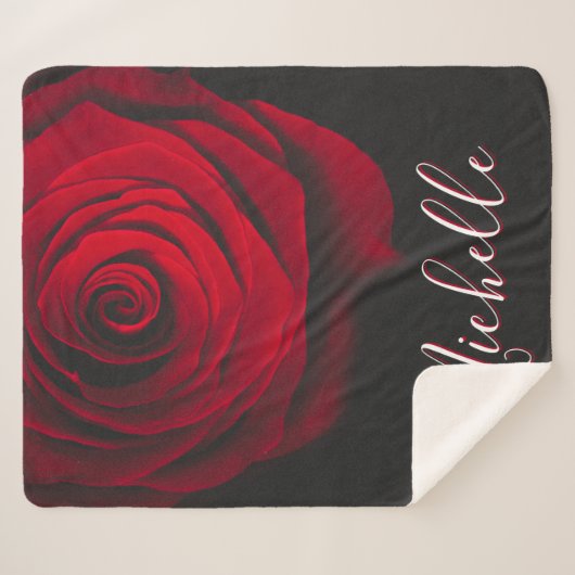 Aangepast monogram rode roze foto zwart sherpa deken (Voorkant (horizontaal))