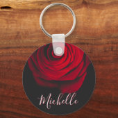 Aangepast monogram rode roze  foto zwart sleutelhanger (Voorkant)