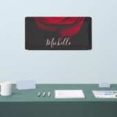 Aangepast monogram rode roze foto zwart spandoek (Beurs)