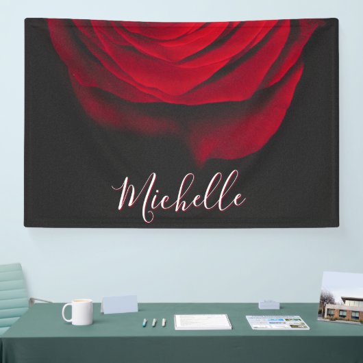 Aangepast monogram rode roze  foto zwart spandoek (Beurs)