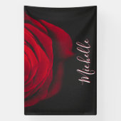 Aangepast monogram rode roze  foto zwart spandoek (Verticaal)