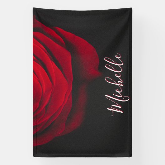 Aangepast monogram rode roze  foto zwart spandoek (Verticaal)