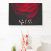 Aangepast monogram rode roze  foto zwart spandoek (Insitu)